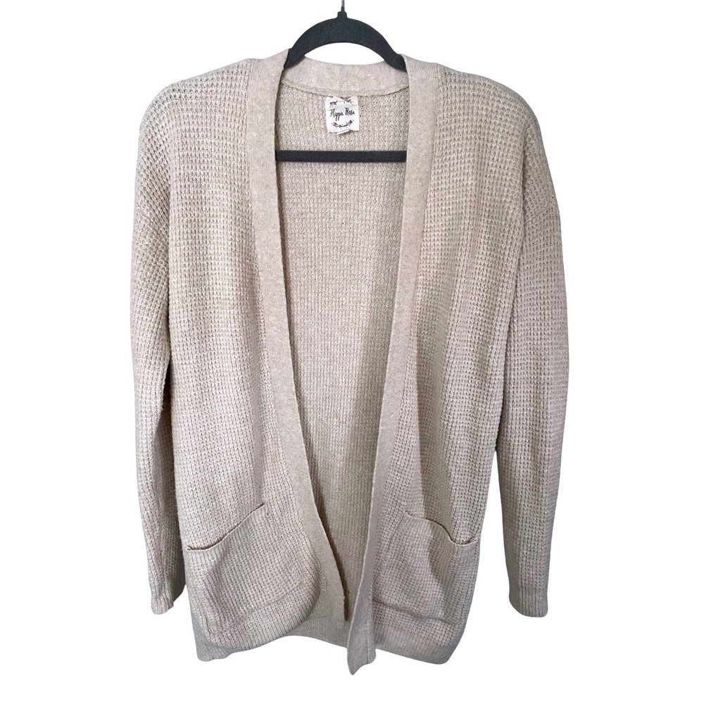 Hippie Rose Women Beige Waffle Knit Open Front Cardigan Sweater Pockets
Size S